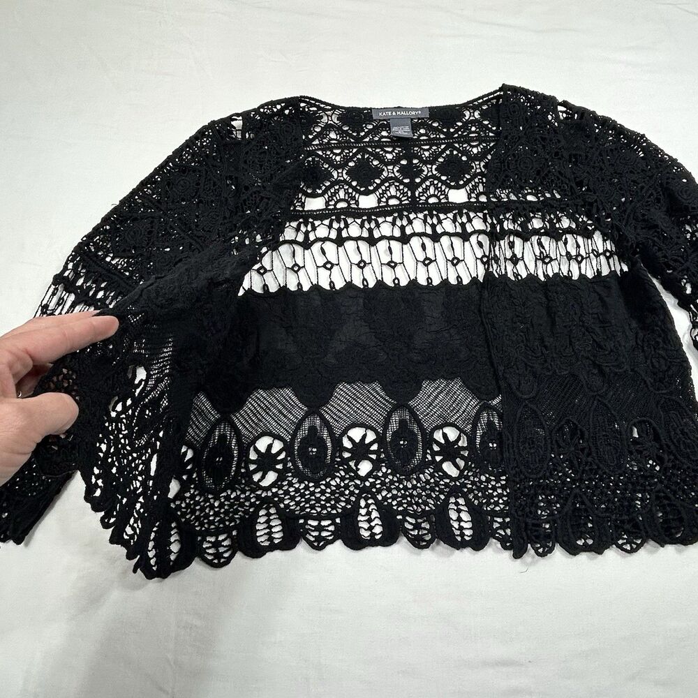 Kate & Mallory Crochet Shrug Top Open Front 3/4 Sleeve Gothic Romantic Victorian - Picture 4 of 12